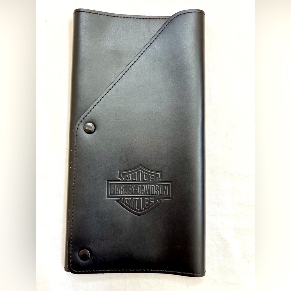 Harley-Davidson Travel Wallet Black Leather Snaps Slots Pockets For Cards